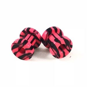 00-0-2-4g Pink & Black Acrylic Ear Gauge Tunnels
